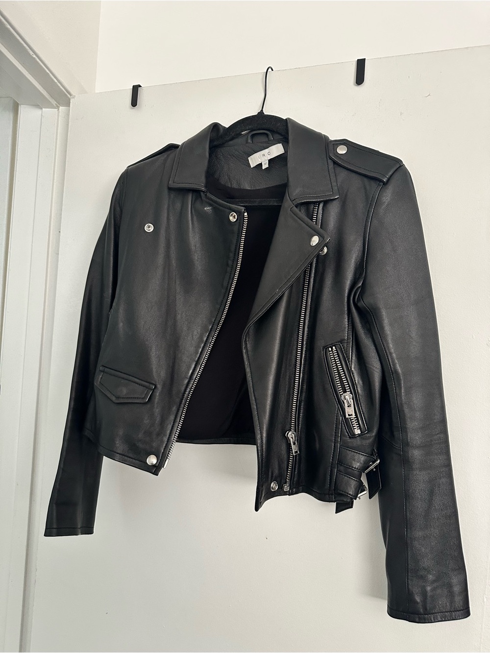 IRO Black Leather Moto Jacket with Silver Hardware